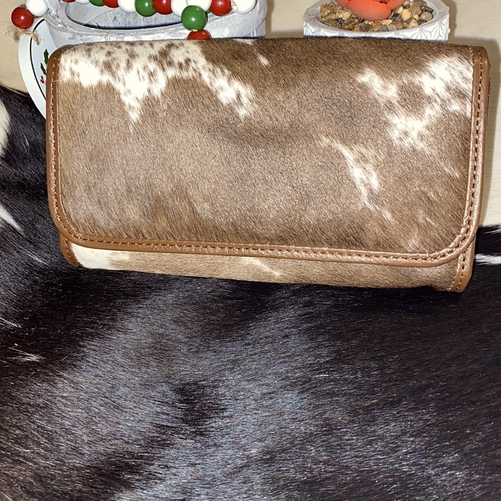 100% Real Handmade Cowhide Western Ladies Wallet Real Leather Hair On#8172
